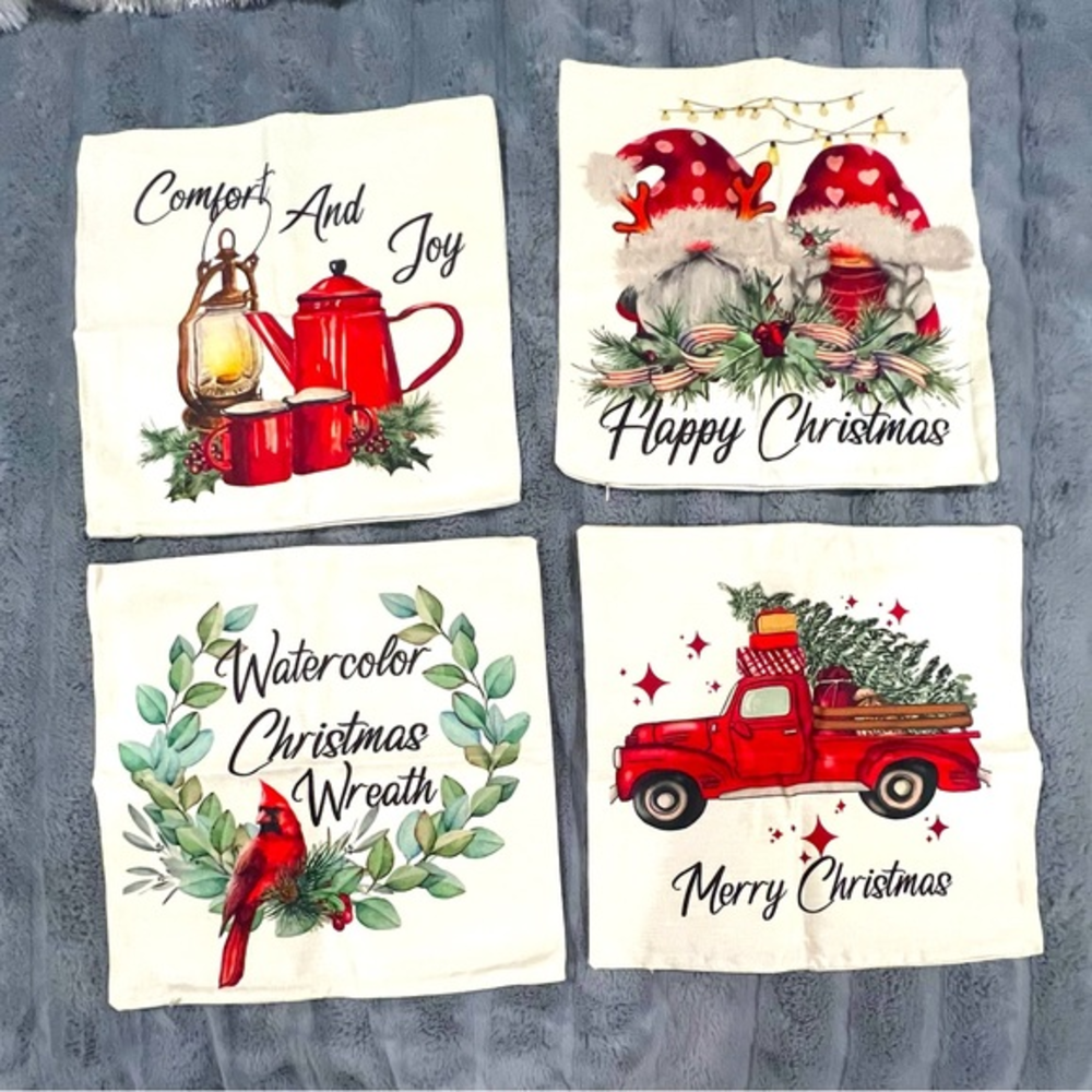 Christmas‎ Holiday Throw Pillow Covers Set Of 4 Decor NEW